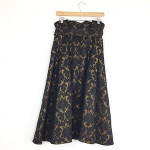 Gold and Black Brocade Midi Skirt